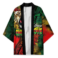 Aotearoa One Love Kimono Reggae Lion with Kakahu Huruhuru LT03 Unisex Black - Polynesian Pride