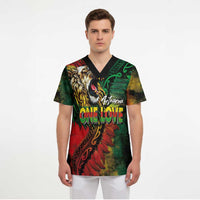 Aotearoa One Love Scrub Top Reggae Lion with Kakahu Huruhuru LT03 - Polynesian Pride