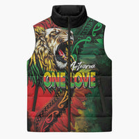 Aotearoa One Love Sleeveless Puffer Jacket Reggae Lion with Kakahu Huruhuru LT03 Unisex Black - Polynesian Pride