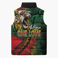 Aotearoa One Love Sleeveless Puffer Jacket Reggae Lion with Kakahu Huruhuru LT03 - Polynesian Pride