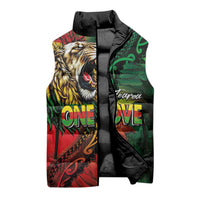 Aotearoa One Love Sleeveless Puffer Jacket Reggae Lion with Kakahu Huruhuru LT03 - Polynesian Pride