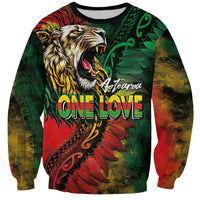 Aotearoa One Love Sweatshirt Reggae Lion with Kakahu Huruhuru LT03 Unisex Black - Polynesian Pride