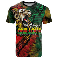 Aotearoa One Love T Shirt Reggae Lion with Kakahu Huruhuru LT03 Black - Polynesian Pride