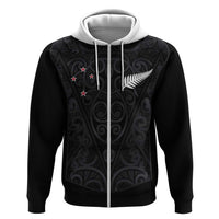 Custom Aotearoa Rugby Zip Hoodie Fern Blacks-Traditional Maori Motifs Design LT03 Zip Hoodie Black - Polynesian Pride