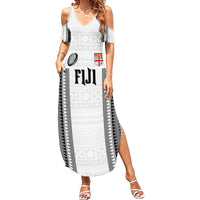 Fiji Rugby Warriors Summer Maxi Dress Masi Tribal Pattern Go Champion 2024 LT03 Women White - Polynesian Pride