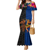 Hawaii and Samoa Together Mermaid Dress Samoan Warrior and Beauty Hula Girl LT03 Women Black - Polynesian Pride