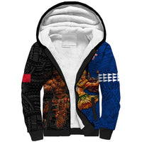 Hawaii and Samoa Together Sherpa Hoodie Samoan Warrior and Beauty Hula Girl LT03 Unisex Black - Polynesian Pride