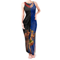 Hawaii and Samoa Together Tank Maxi Dress Samoan Warrior and Beauty Hula Girl LT03 Women Black - Polynesian Pride