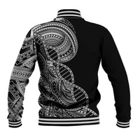 Samoan DNA Art Tattoo Baseball Jacket Polynesian Pattern Black Color