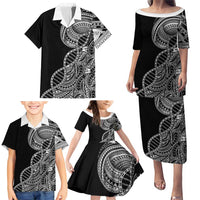 Samoan DNA Art Tattoo Family Matching Puletasi and Hawaiian Shirt Polynesian Pattern Black Color