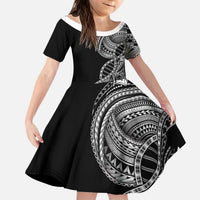 Samoan DNA Art Tattoo Kid Short Sleeve Dress Polynesian Pattern Black Color
