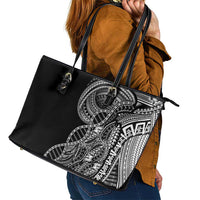 Samoan DNA Art Tattoo Leather Tote Bag Polynesian Pattern Black Color