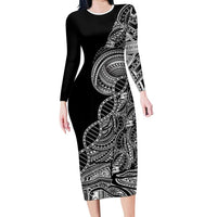 Samoan DNA Art Tattoo Long Sleeve Bodycon Dress Polynesian Pattern Black Color LT03 Long Dress Black - Polynesian Pride