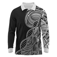 Samoan DNA Art Tattoo Long Sleeve Polo Shirt Polynesian Pattern Black Color