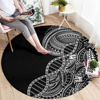 Samoan DNA Art Tattoo Round Carpet Polynesian Pattern Black Color