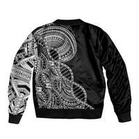 Samoan DNA Art Tattoo Sleeve Zip Bomber Jacket Polynesian Pattern Black Color