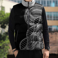 Samoan DNA Art Tattoo Sleeveless Puffer Jacket Polynesian Pattern Black Color