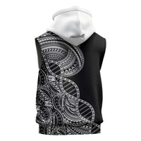 Samoan DNA Art Tattoo Sleeveless Zip Hoodie Polynesian Pattern Black Color