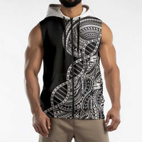 Samoan DNA Art Tattoo Sleeveless Zip Hoodie Polynesian Pattern Black Color