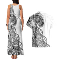 Samoan DNA Art Tattoo Couples Matching Tank Maxi Dress and Hawaiian Shirt Polynesian Pattern White Color