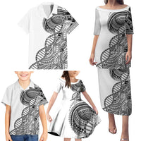 Samoan DNA Art Tattoo Family Matching Puletasi and Hawaiian Shirt Polynesian Pattern White Color