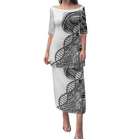 Samoan DNA Art Tattoo Family Matching Puletasi and Hawaiian Shirt Polynesian Pattern White Color