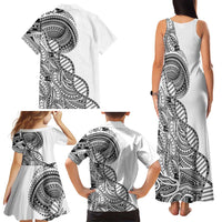 Samoan DNA Art Tattoo Family Matching Tank Maxi Dress and Hawaiian Shirt Polynesian Pattern White Color
