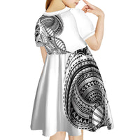 Samoan DNA Art Tattoo Kid Short Sleeve Dress Polynesian Pattern White Color