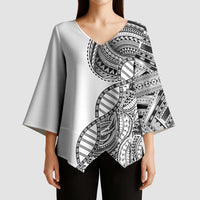 Samoan DNA Art Tattoo Kimono Sleeve Blouse Polynesian Pattern White Color
