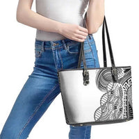 Samoan DNA Art Tattoo Leather Tote Bag Polynesian Pattern White Color