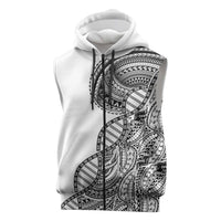 Samoan DNA Art Tattoo Sleeveless Zip Hoodie Polynesian Pattern White Color