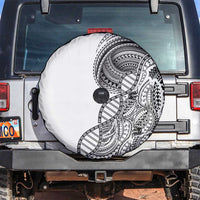 Samoan DNA Art Tattoo Spare Tire Cover Polynesian Pattern White Color