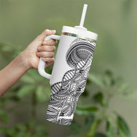 Samoan DNA Art Tattoo Tumbler With Handle Polynesian Pattern White Color