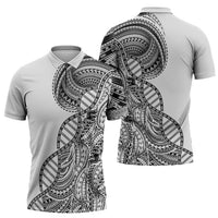 Samoan DNA Art Tattoo Zipper Polo Shirt Polynesian Pattern White Color