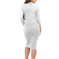 Samoan DNA Art Tattoo Family Matching Long Sleeve Bodycon Dress and Hawaiian Shirt Polynesian Pattern All White