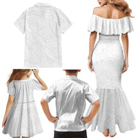 Samoan DNA Art Tattoo Family Matching Mermaid Dress and Hawaiian Shirt Polynesian Pattern All White