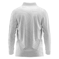 Samoan DNA Art Tattoo Long Sleeve Polo Shirt Polynesian Pattern All White
