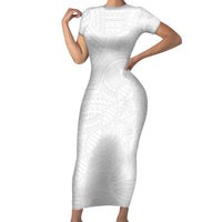 Samoan DNA Art Tattoo Short Sleeve Bodycon Dress Polynesian Pattern All White