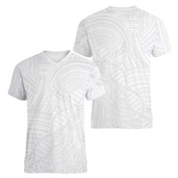 Samoan DNA Art Tattoo Women V-Neck T-Shirt Polynesian Pattern All White