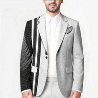 Custom New Zealand Football Blazer Silver Fern and Maori Tribal Black White Half Sporty Style