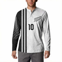 Custom New Zealand Football Button Sweatshirt Silver Fern and Maori Tribal Black White Half Sporty Style