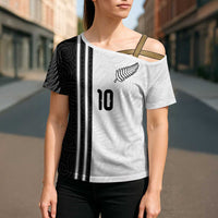 Custom New Zealand Football Cross Shoulder Shirt Silver Fern and Maori Tribal Black White Half Sporty Style