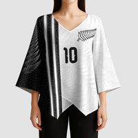 Custom New Zealand Football Kimono Sleeve Blouse Silver Fern and Maori Tribal Black White Half Sporty Style