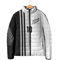Custom New Zealand Football Padded Jacket Silver Fern and Maori Tribal Black White Half Sporty Style