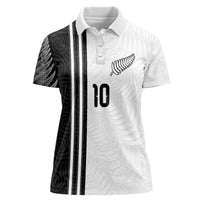 Custom New Zealand Football Women Polo Shirt Silver Fern and Maori Tribal Black White Half Sporty Style