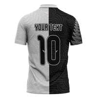 Custom New Zealand Football Zipper Polo Shirt Silver Fern and Maori Tribal Black White Half Sporty Style