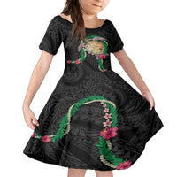 Hawaii Pikake and Maile Lei Family Matching Tank Maxi Dress and Hawaiian Shirt Honu Polynesian Pattern Black Color