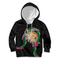 Hawaii Pikake and Maile Lei Kid Hoodie Honu Polynesian Pattern Black Color LT03 Hoodie Black - Polynesian Pride