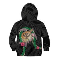 Hawaii Pikake and Maile Lei Kid Hoodie Honu Polynesian Pattern Black Color LT03 - Polynesian Pride