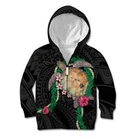 Hawaii Pikake and Maile Lei Kid Hoodie Honu Polynesian Pattern Black Color LT03 Zip Hoodie Black - Polynesian Pride